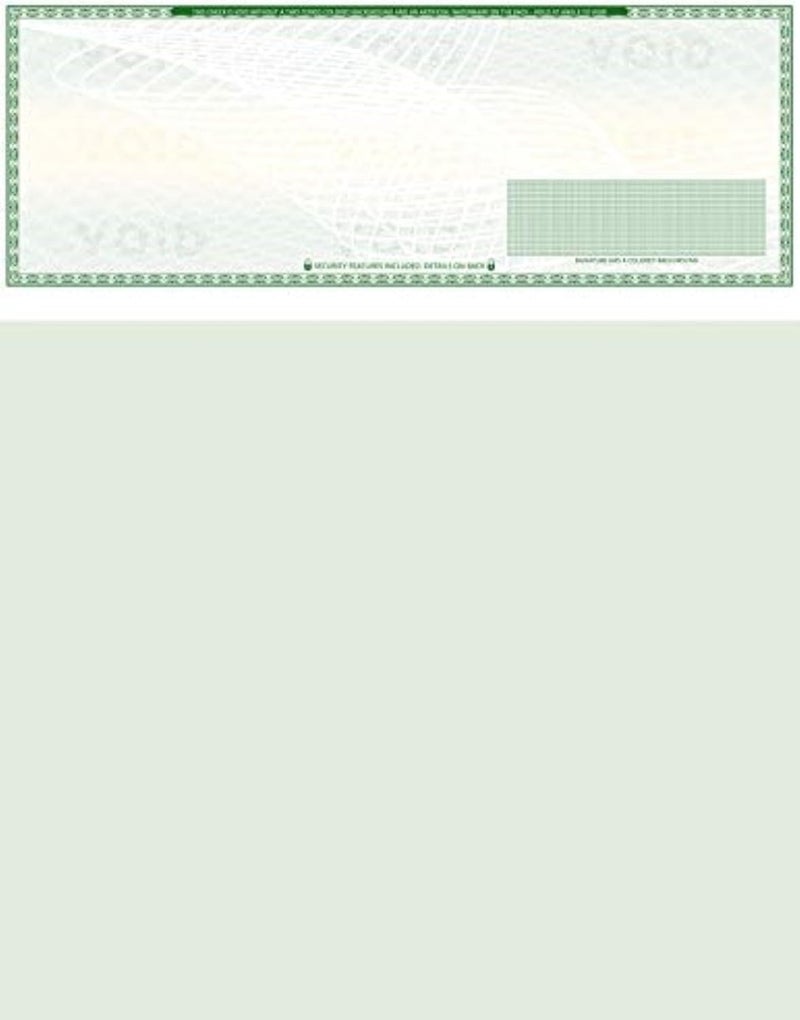Compuchecks 50 Blank Check Stock - Check on Top Art Deco- Paper Weight # 70"High Security" Check Paper Green Art Deco - Image 1